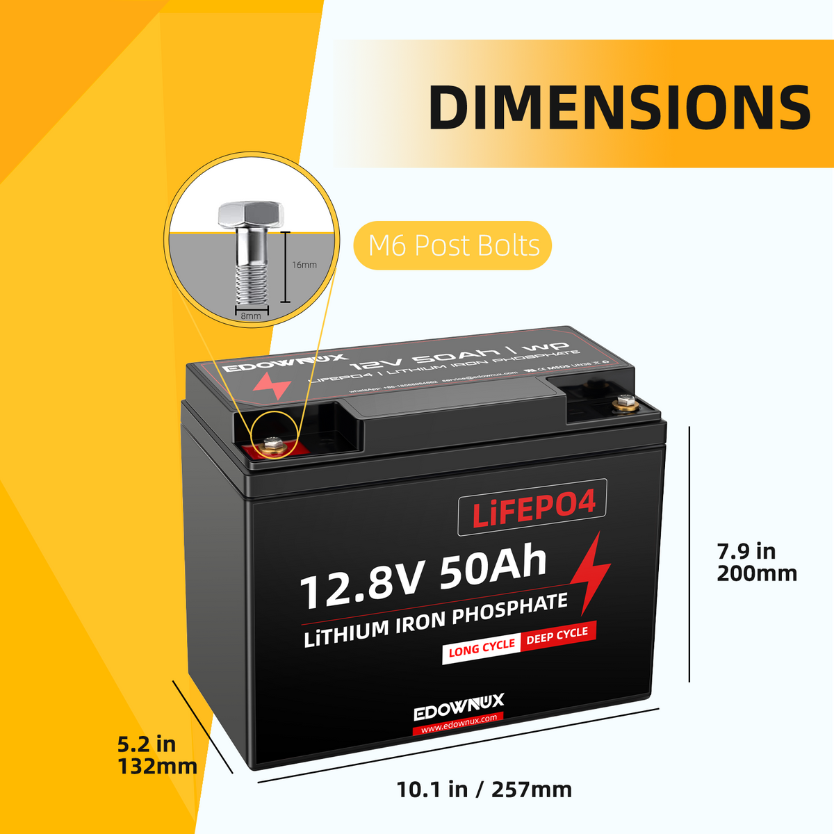 Edownux 12v 50Ah LIFEPO4 Battery BMS 50A 640W, 100% Deep cycle, Trolling Motor