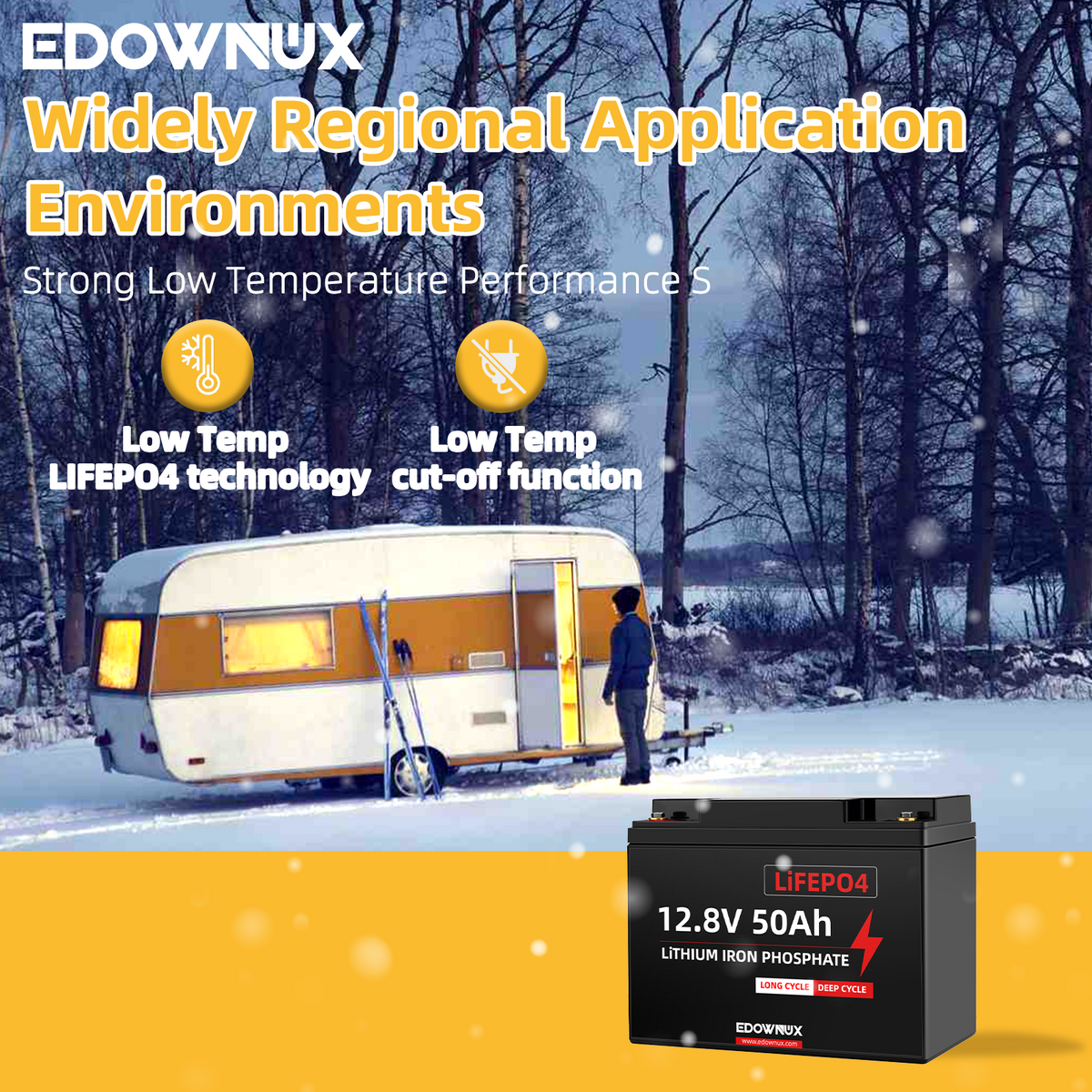 Edownux 12v 50Ah LIFEPO4 Battery BMS 50A 640W, 100% Deep cycle, Trolling Motor